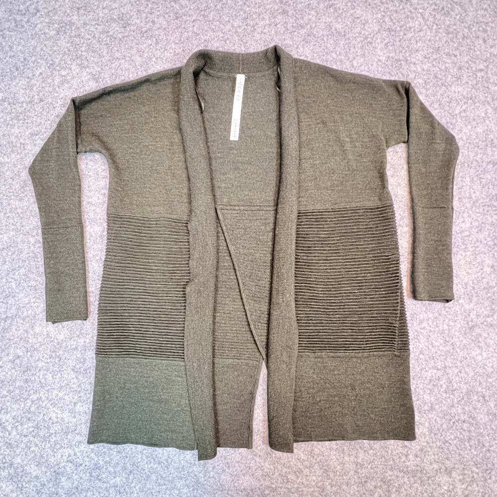 Lululemon Cardigan Womens 2 Green Merino Wool Ribbed Sit In Open Front Sweater